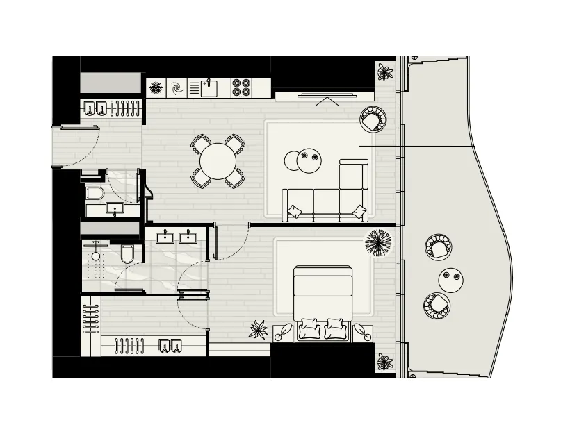 Iconic Tower 1 bed floor plan, 1,173 – 1,185 sqft