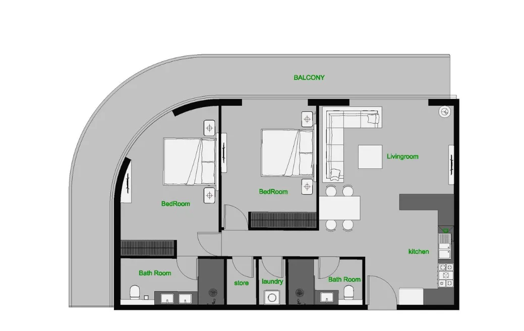 The Central Downtown 2 bed floor plan, 1,451 sqft