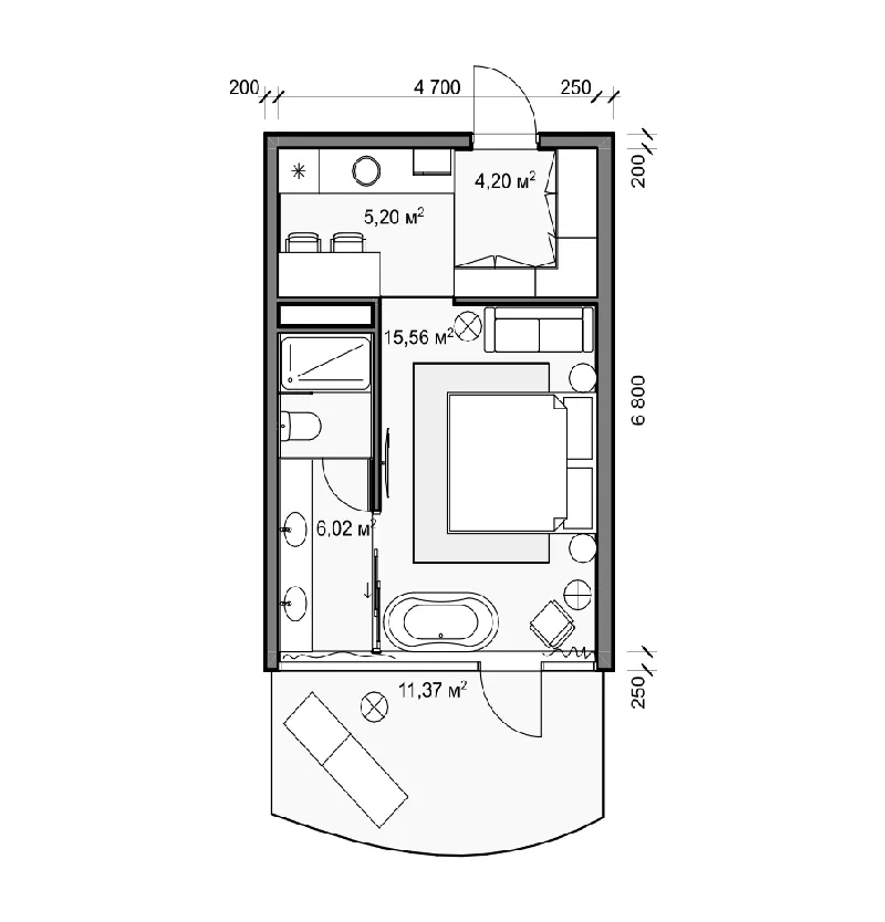 Anta Oasis by Wyndham 1 bed floor plan, 449 sqft