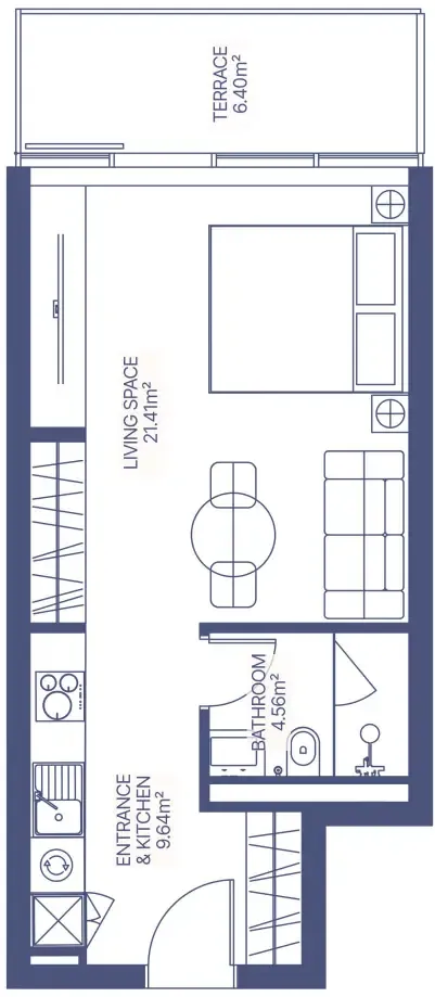 Gianfranco Ferre Residences Studio floor plan, 473 sqft