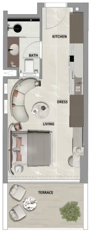 South Lofts Studio floor plan, 355 sqft