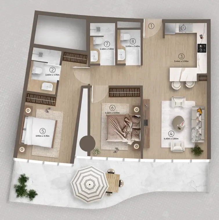 Azure by Lapis 2 bed floor plan, 1,134 – 1,141 sqft