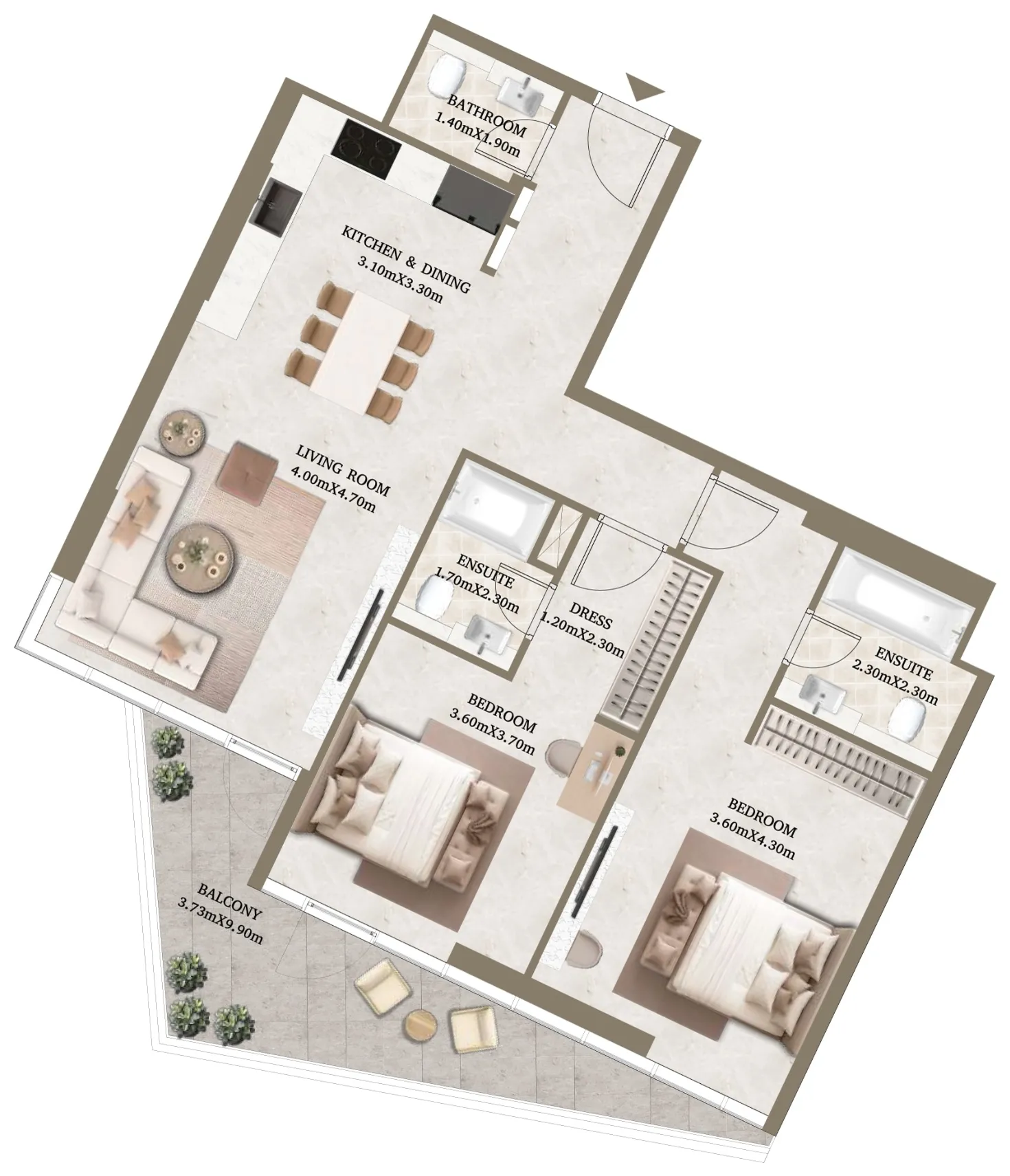 Arthouse Hills 2 bed floor plan, 1,199 sqft