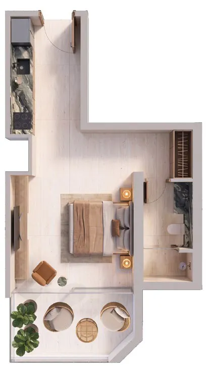 Binghatti Spectre Studio floor plan, 372 – 511 sqft
