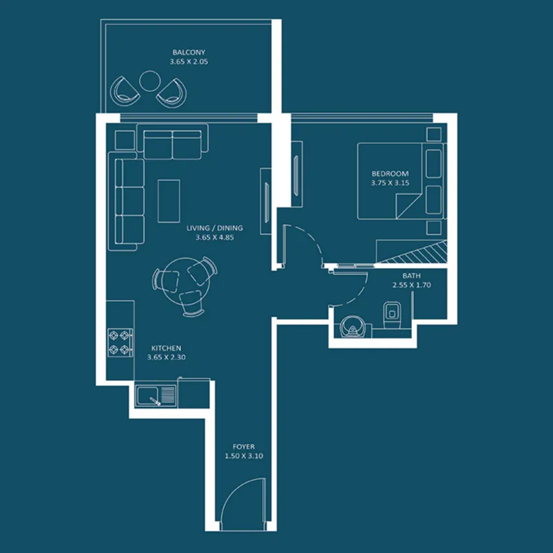 Oasiz 2 1 bed floor plan, 550 sqft