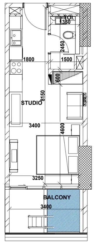 Peace Lagoons Studio floor plan, 360 – 397 sqft