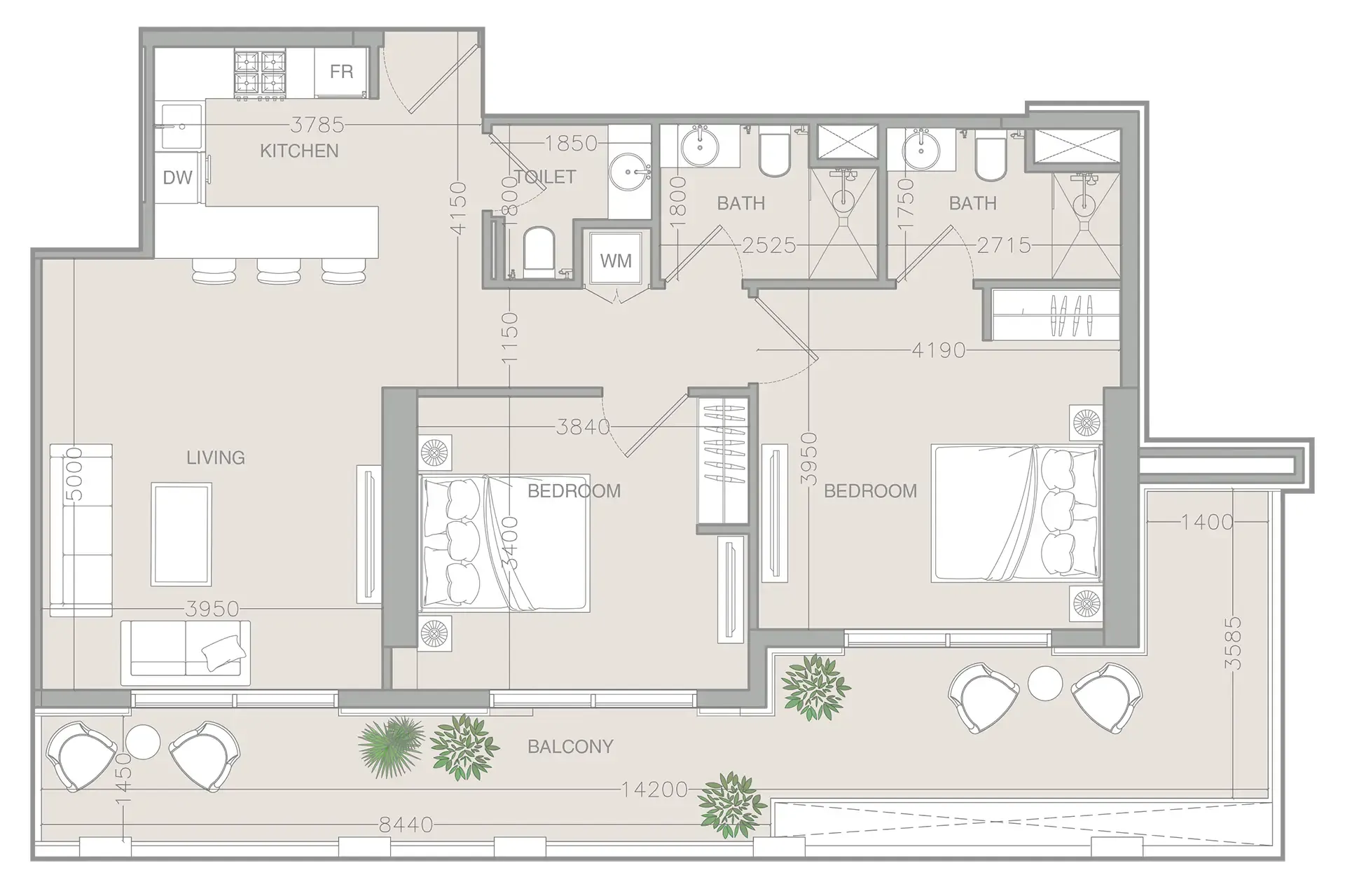 ELAR1S Rise 2 bed floor plan, 1,201 sqft