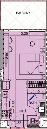 Binghatti Vintage Studio floor plan, 372 sqft