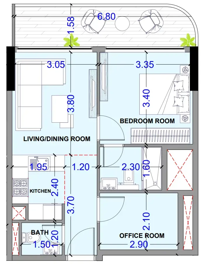 Celesto 3 1 bed floor plan, 632 sqft