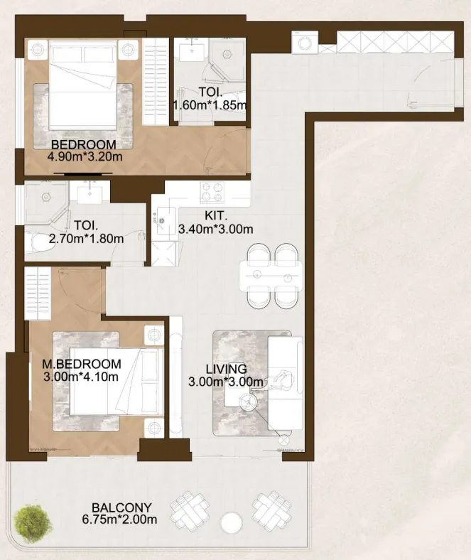 Sports View 2 2 bed floor plan, 861 – 879 sqft