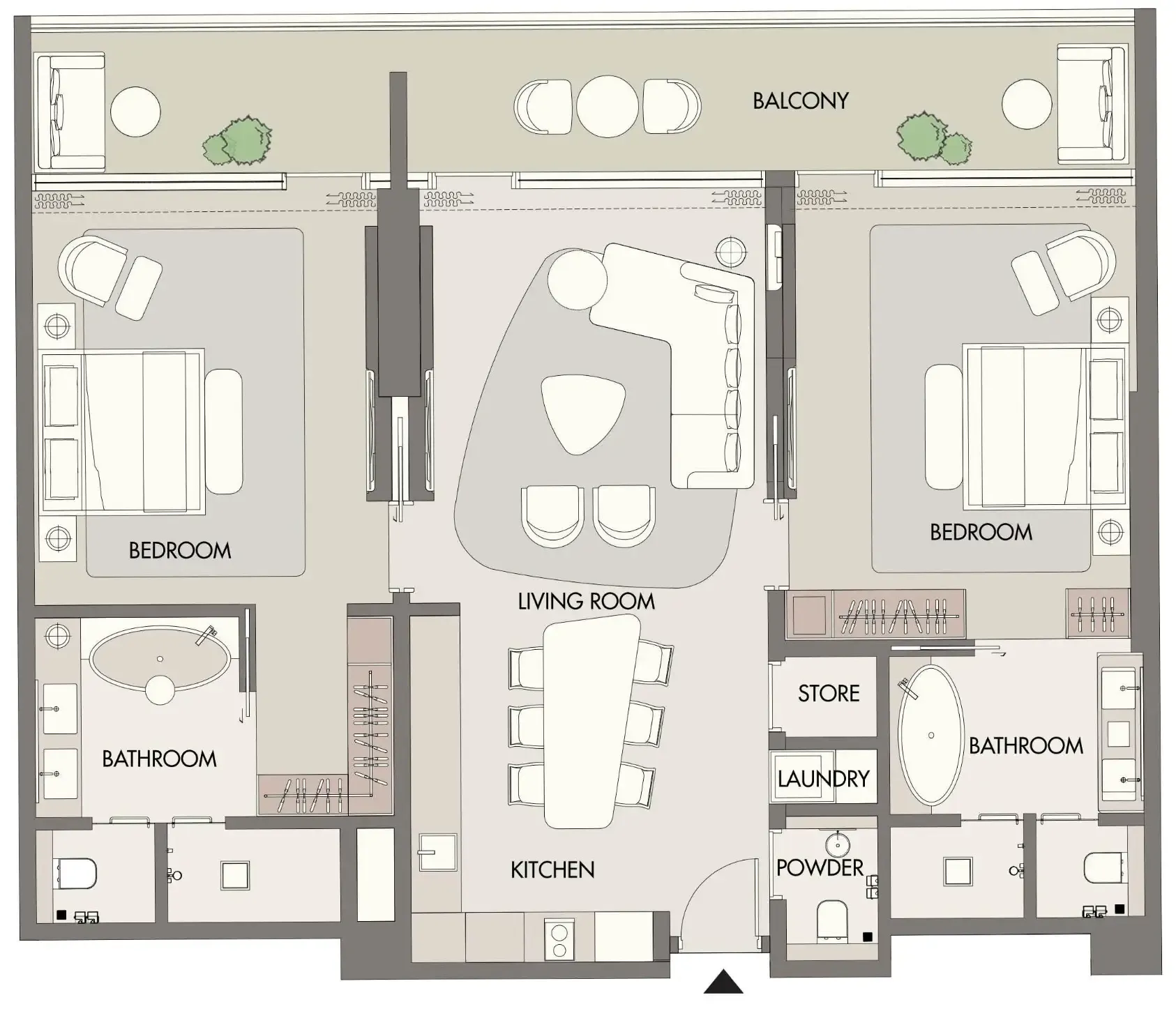 W Hotels and Residences Al Marjan 2 bed floor plan, 1,607 sqft