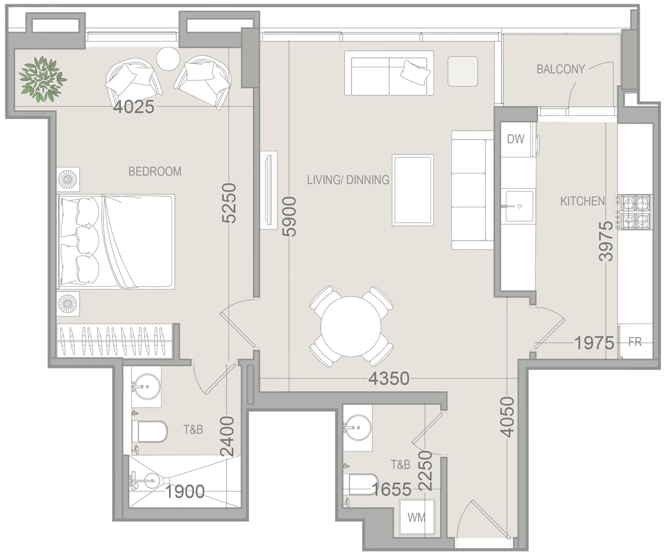 EVERGR1N House 4 1 bed floor plan, 781 sqft