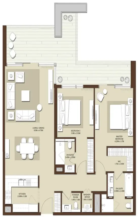 Acacia Park Heights 2 bed floor plan, 1,731 sqft
