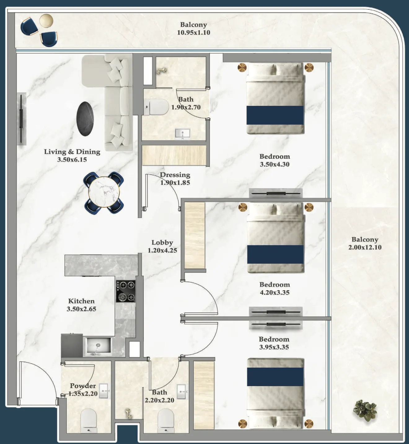 Sparklz 3 bed floor plan, 1,379 sqft