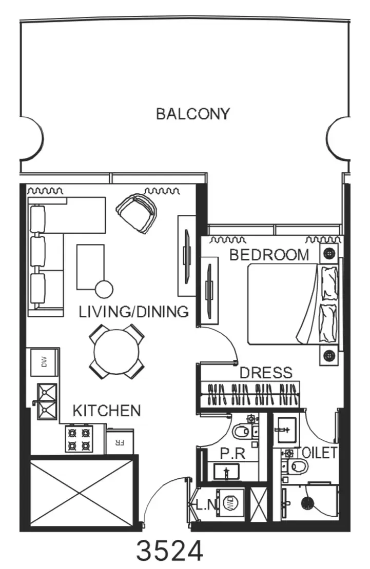 The WOW Tower 1 bed floor plan, 848 sqft