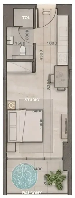 Sky Harmony Studio floor plan, 391 – 395 sqft