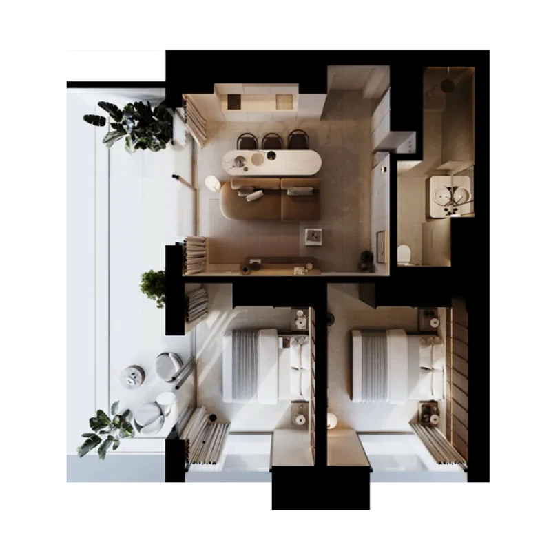 PGD Aparthotel 2 bed floor plan, 614 – 635 sqft
