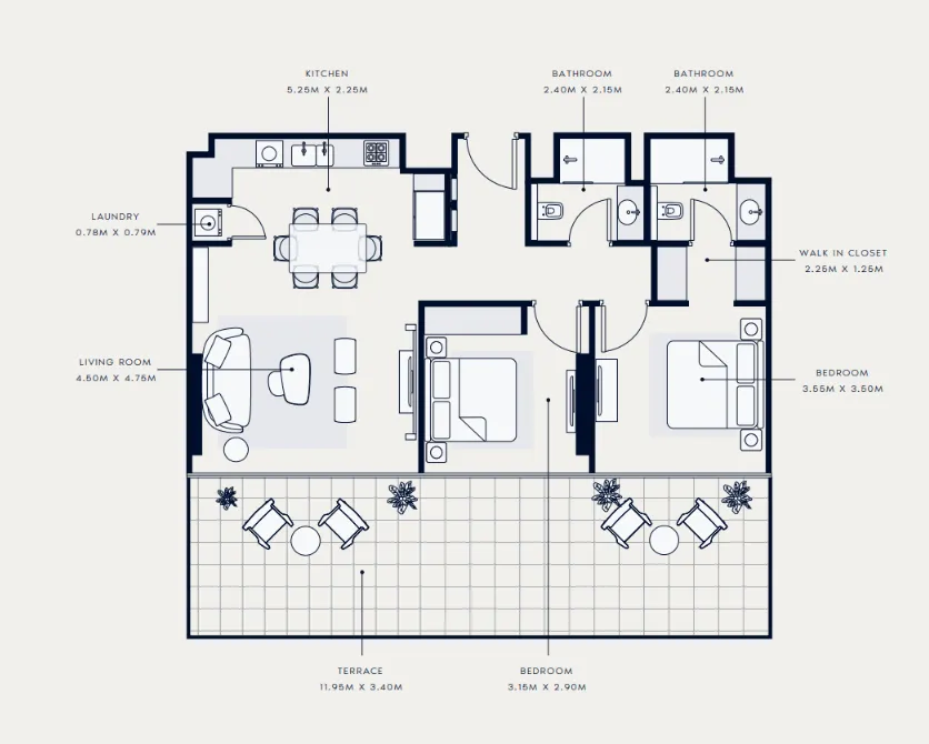 Azizi Venice 2 bed floor plan, 1,386 sqft