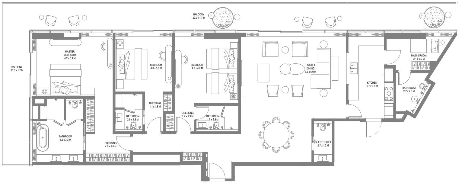 Anantara Sharjah Resort 3 bed floor plan, 3,084 sqft