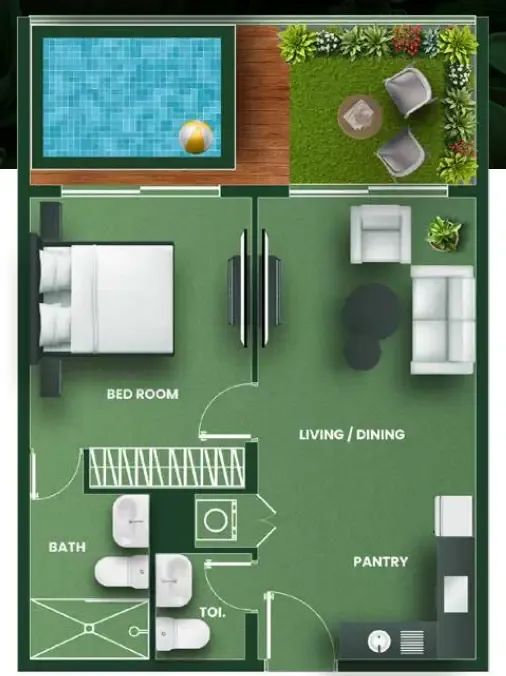 Vincitore Aqua Flora 1 bed floor plan, 778 sqft