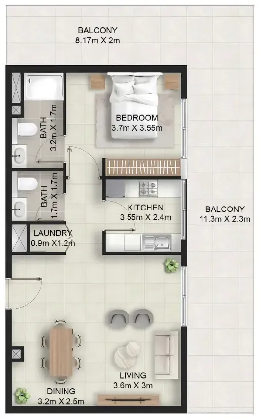 Stellar Axis 1 bed floor plan, 1,161 sqft