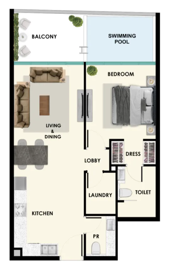 Samana Ibiza 1 bed floor plan, 825 – 827 sqft