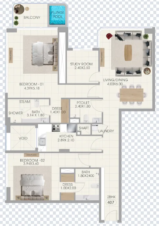 Bonds Avenue 2 bed floor plan, 1,381 sqft