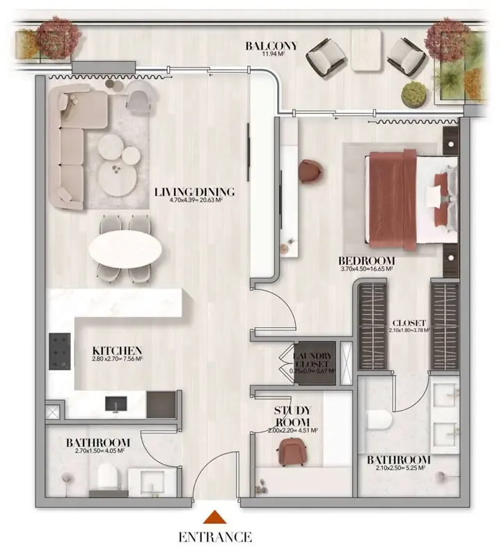 Gate Eleven by Amwaj Development 1 bed floor plan, 910 sqft
