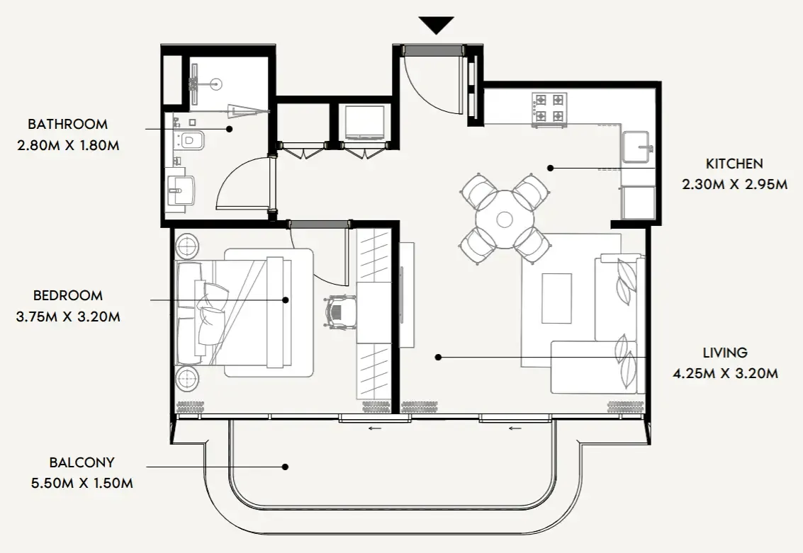 Azizi Wares 1 bed floor plan, 632 sqft