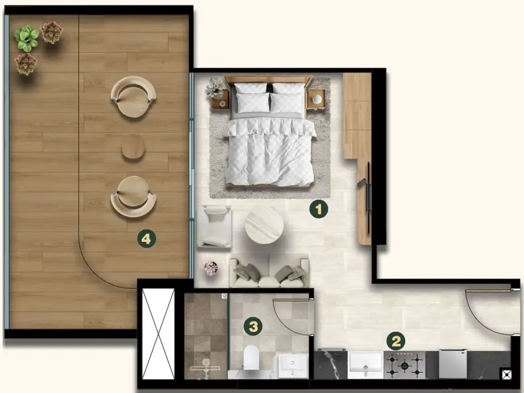 Golf Terrace Residences Studio floor plan, 612 sqft