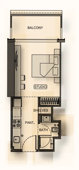 Binghatti Hillside Studio floor plan, 359 – 373 sqft