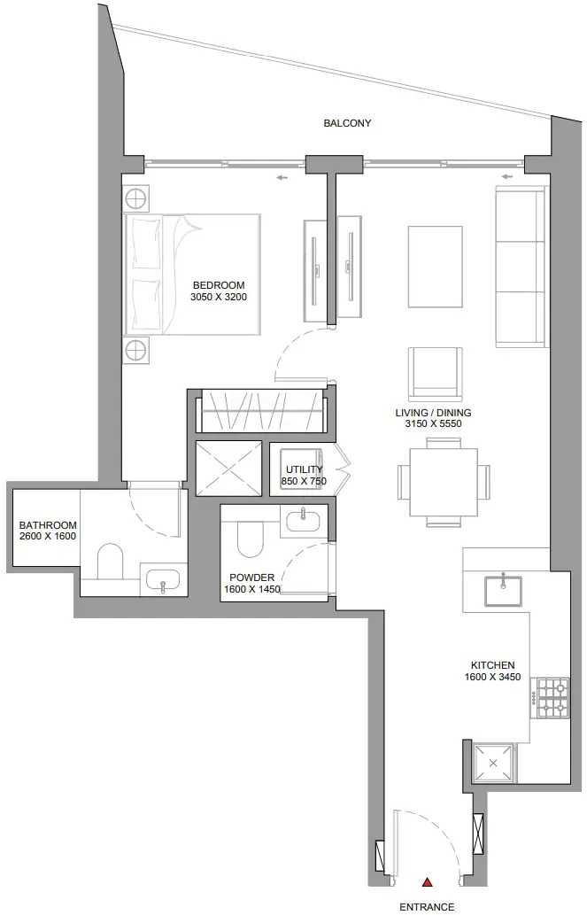 The Horizon at Sobha Central 1 bed floor plan, 744 sqft
