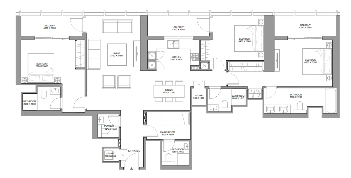 The Element at Sobha One 3 bed floor plan, 1,874 sqft