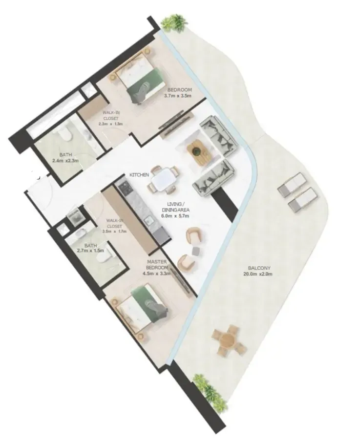 Oystra 2 bed floor plan, 1,571 sqft