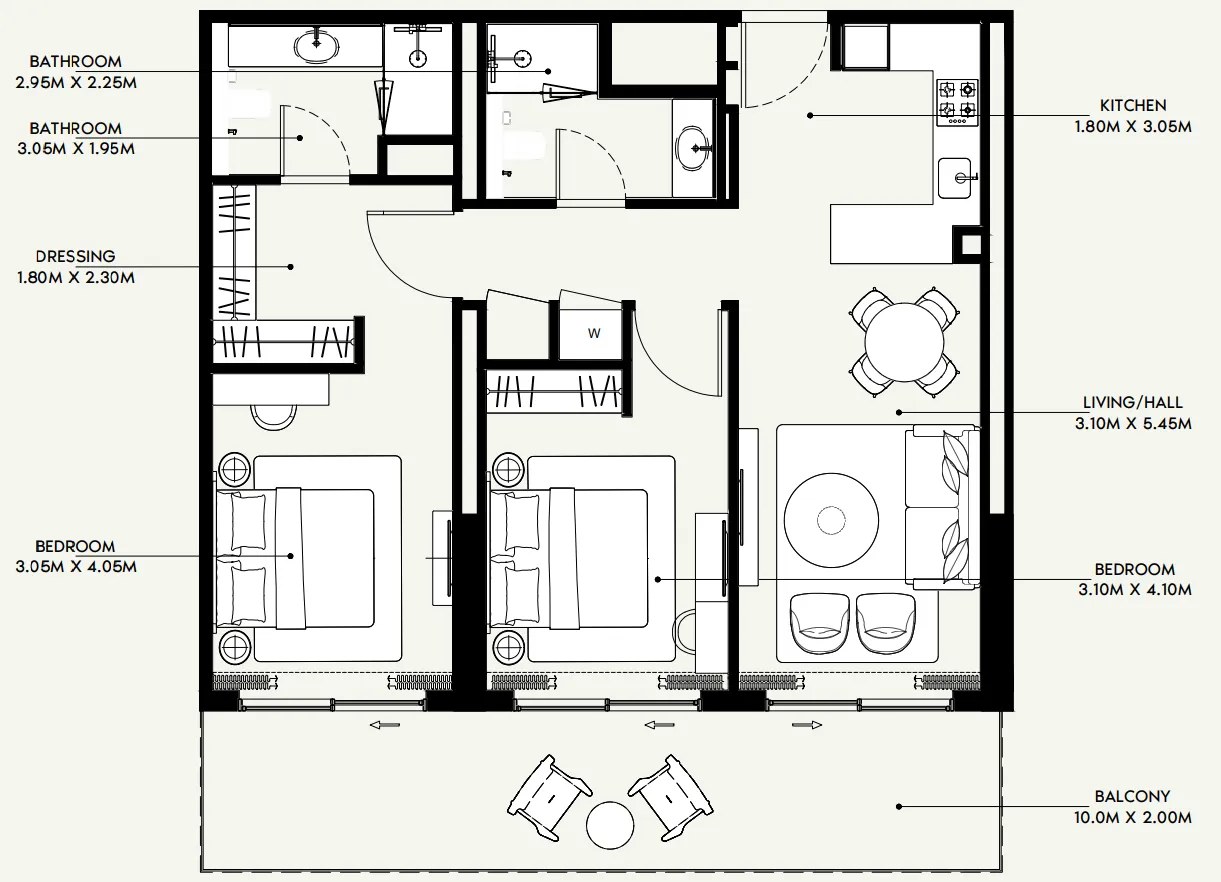 Azizi Venice 2 bed floor plan, 1,151 sqft