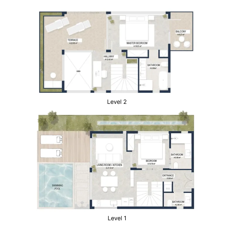 Sekar 2 bed floor plan, 962 sqft