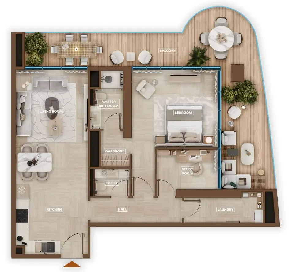 Sky Hills Astra 1 bed floor plan, 1,206 sqft