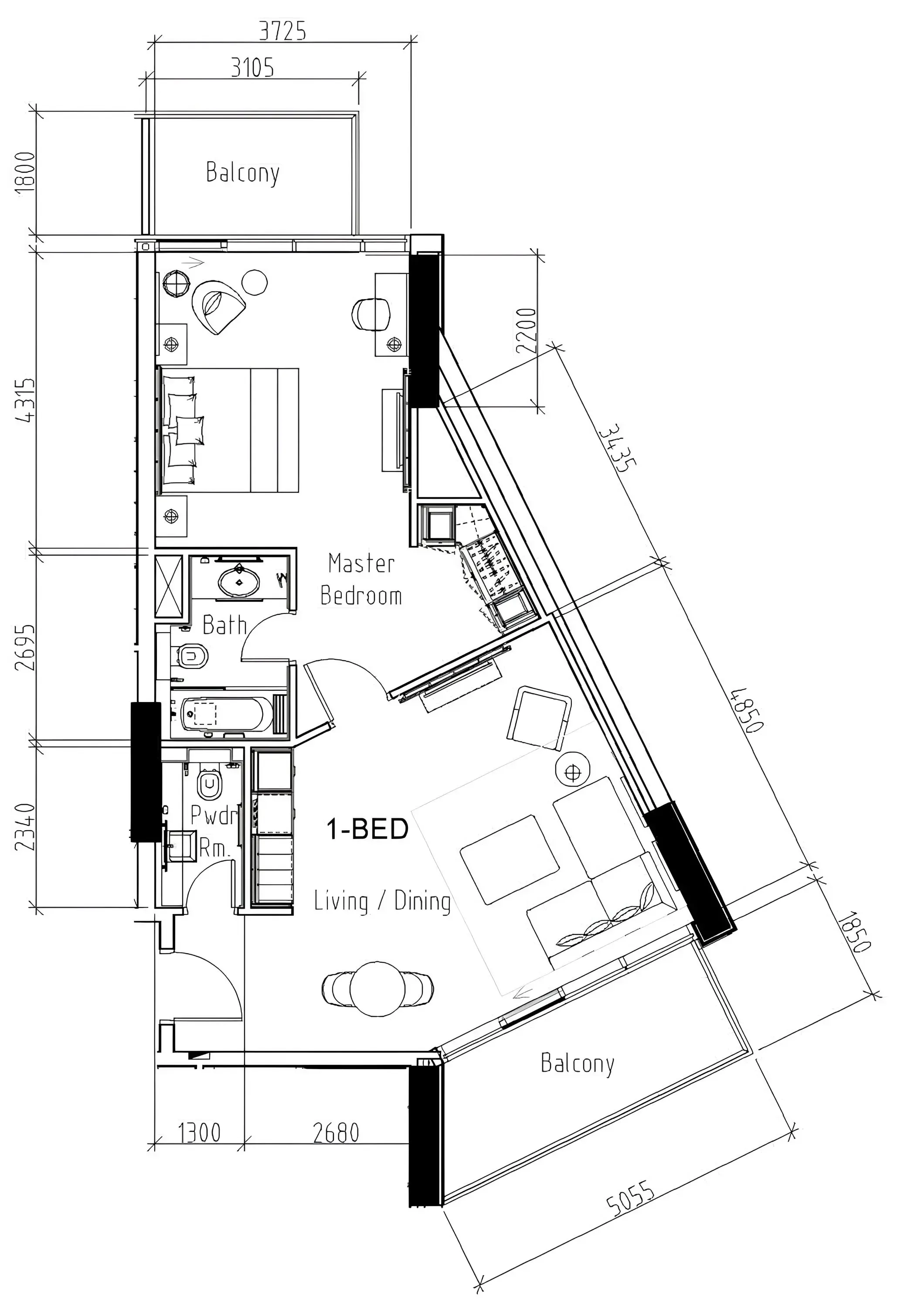 Damac Hills - Artesia 1 bed floor plan, 901 sqft