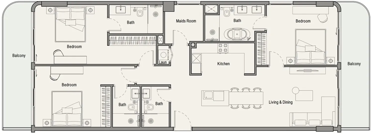 113 Residences by Iman 3 bed floor plan, 1,690 sqft