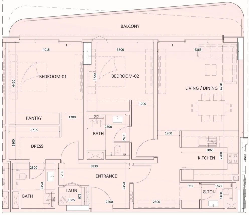 Luzora Residence 2 bed floor plan, 1,420 sqft