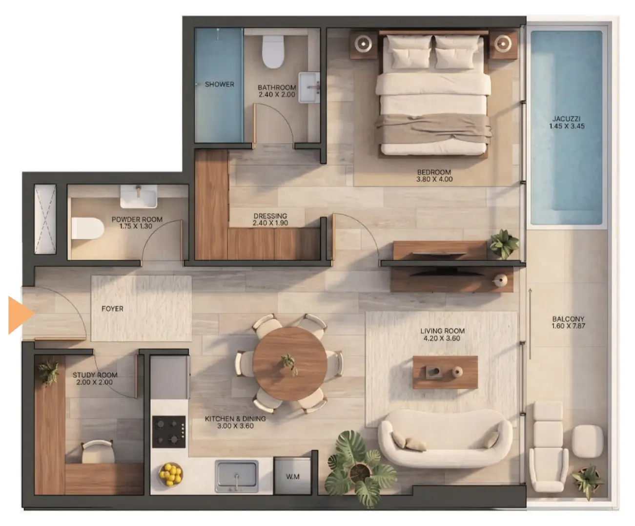 Zen Lagoons by Sanzen 1 bed floor plan, 845 sqft