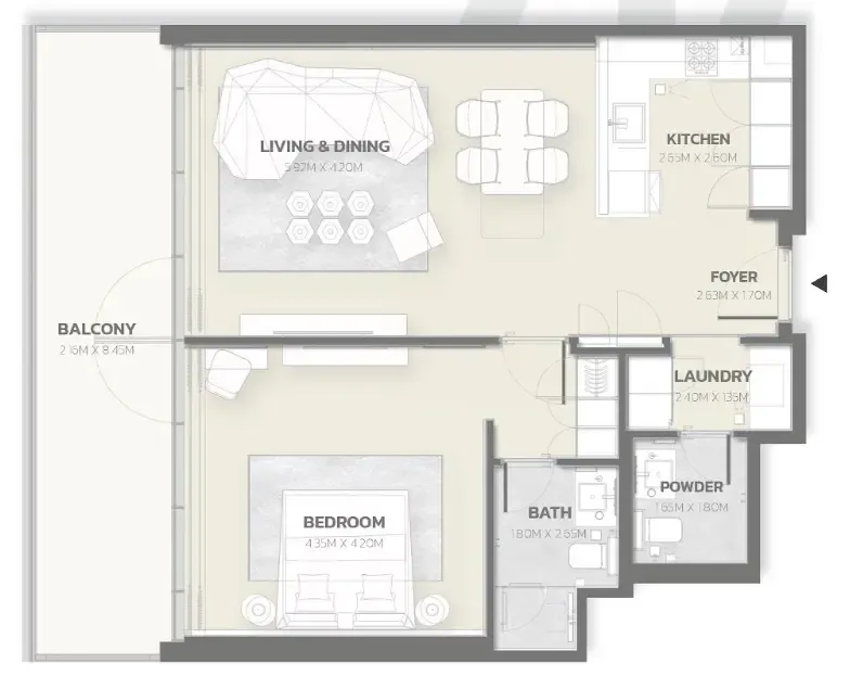 Tonino Lamborghini Residences 1 bed floor plan, 1,007 sqft