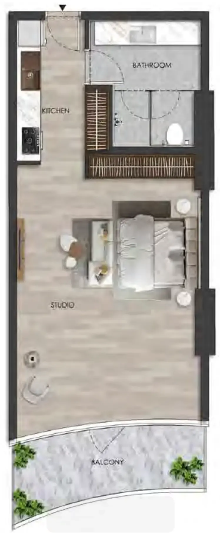 The Beach Residence Studio floor plan, 634 sqft