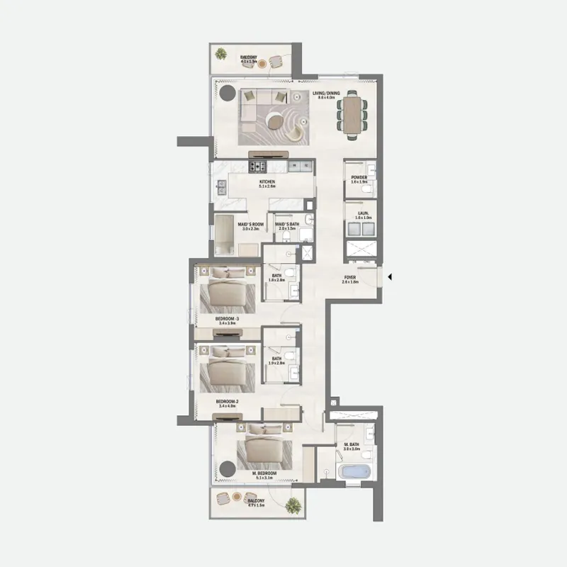 Beachfront Gates 3 bed floor plan, 1,944 sqft