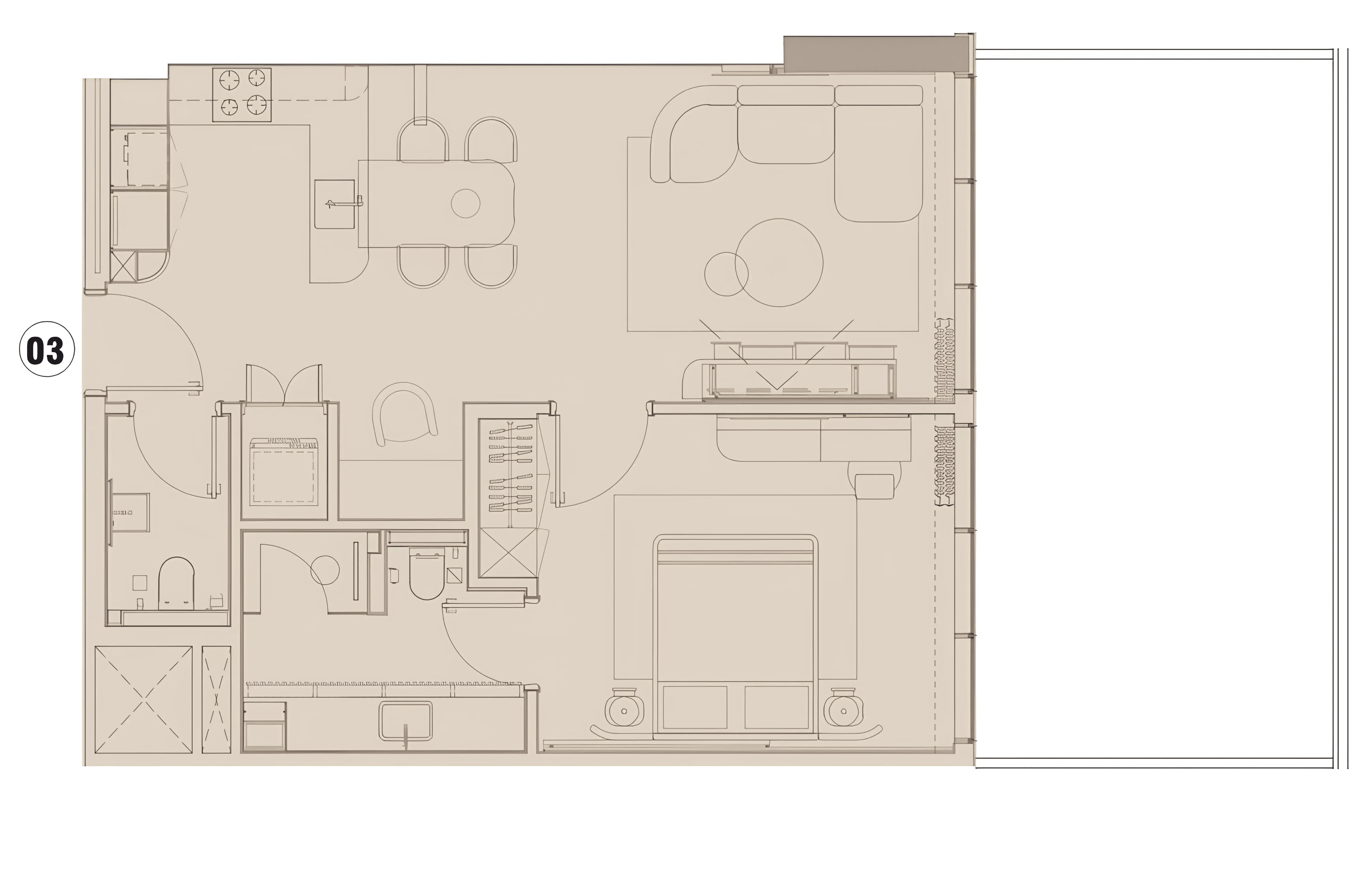 Pearl House IV 1 bed floor plan, 981 sqft