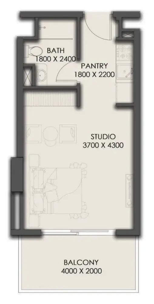 Park Residency Studio floor plan, 395 sqft