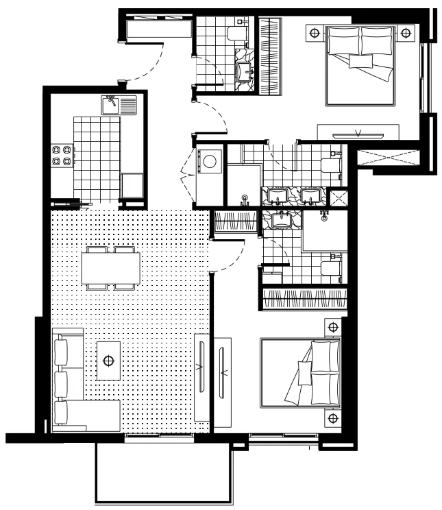 FH Residency 2 bed floor plan, 1,018 sqft