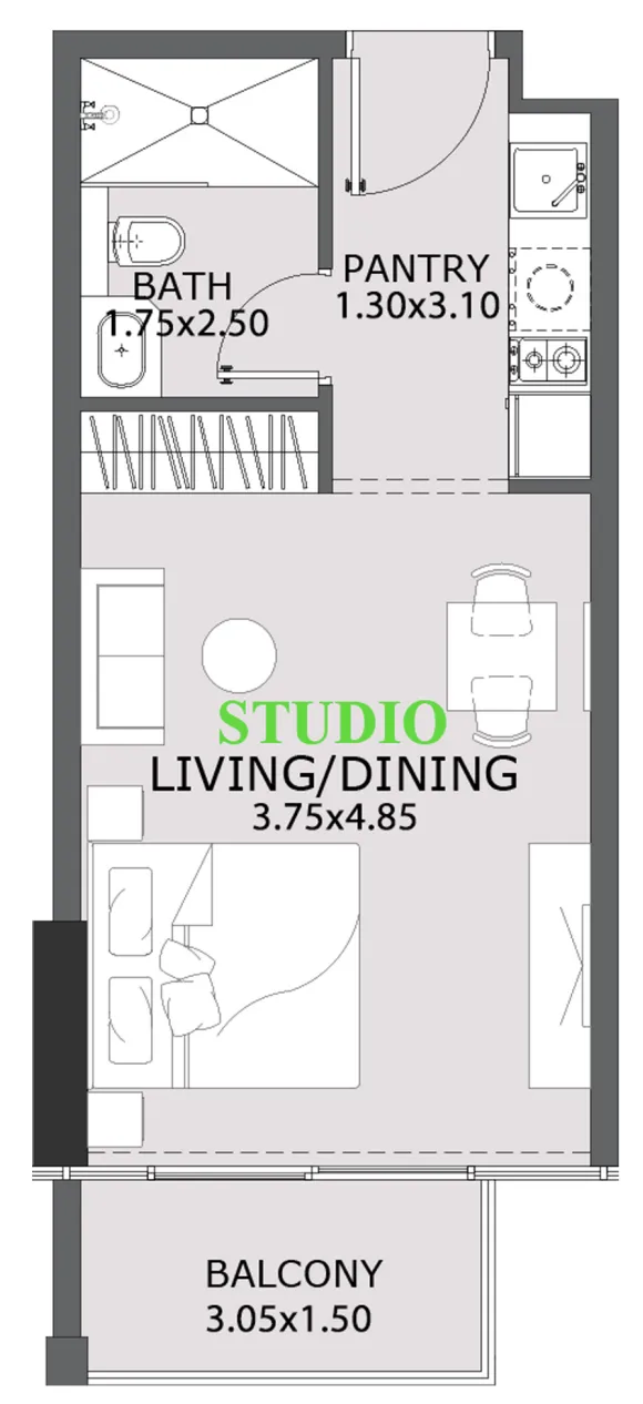 Provenza Residences Studio floor plan, 400 sqft