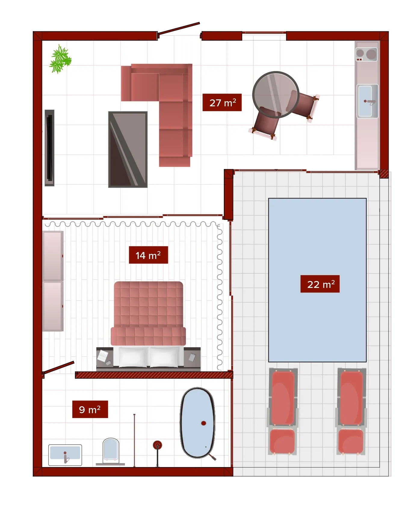 Teus Ramada Nusa Dua by Wyndham 1 bed floor plan, 775 sqft
