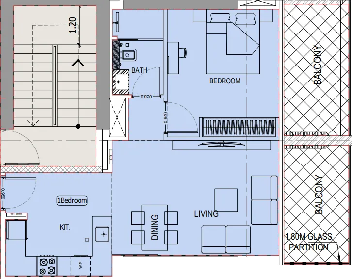 Binghatti Ivory 1 bed floor plan, 753 sqft